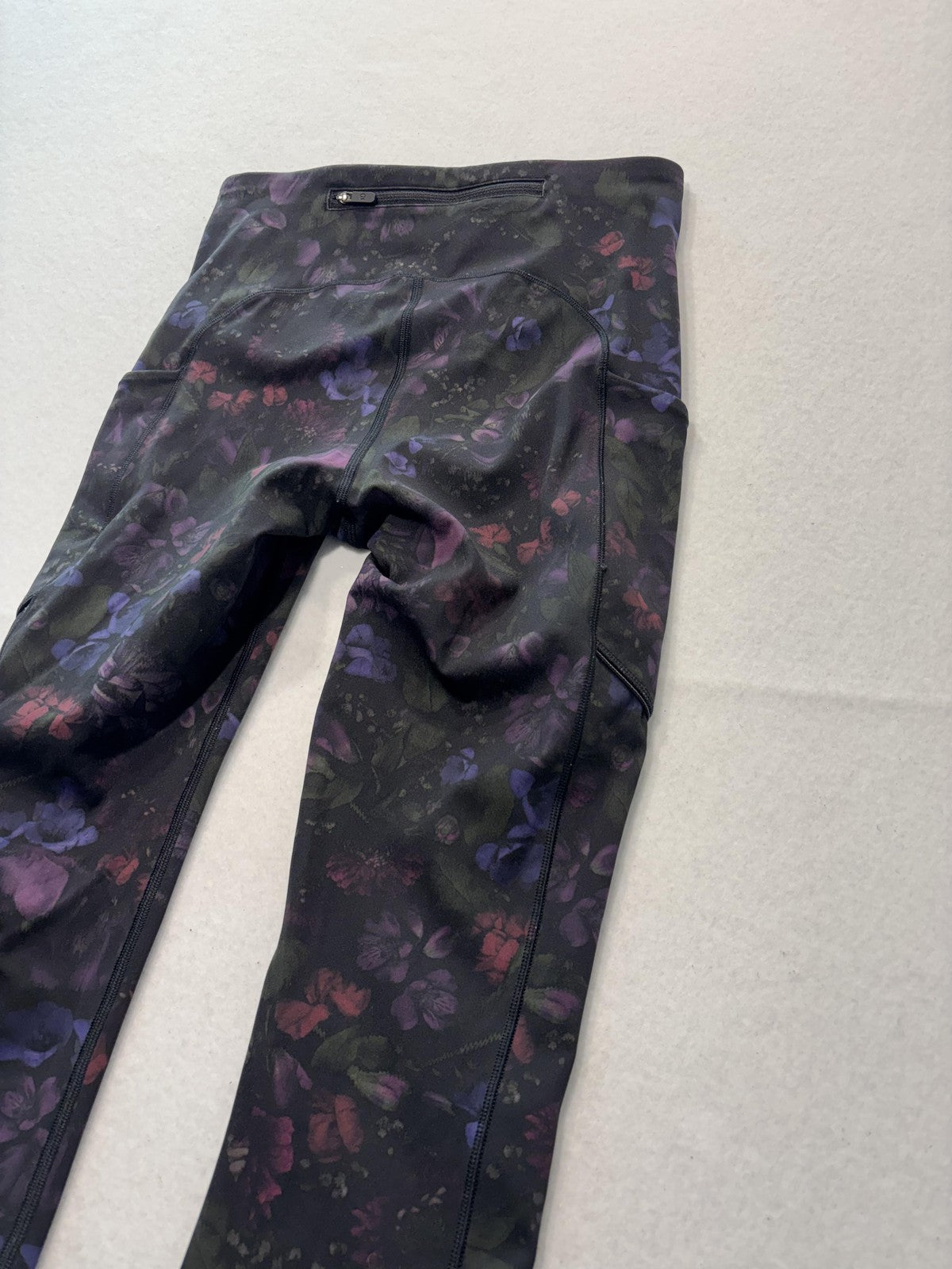 Lululemon Leggings Womens 4 Black Floral High Rise Pocket Ankle Stretch Athletic