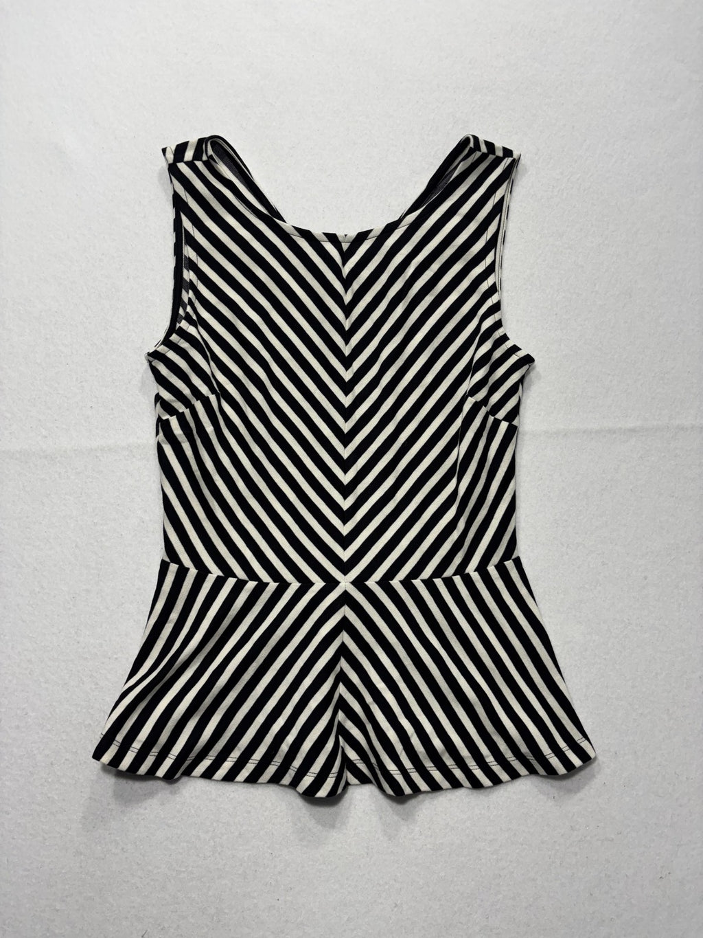 Banana Republic Tank Top Womens 4 Black White Stripe Peplum Stretch Knit Work