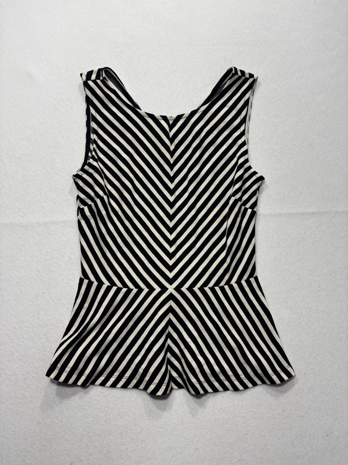 Banana Republic Tank Top Womens 4 Black White Stripe Peplum Stretch Knit Work