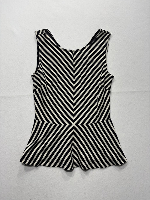 Banana Republic Tank Top Womens 4 Black White Stripe Peplum Stretch Knit Work