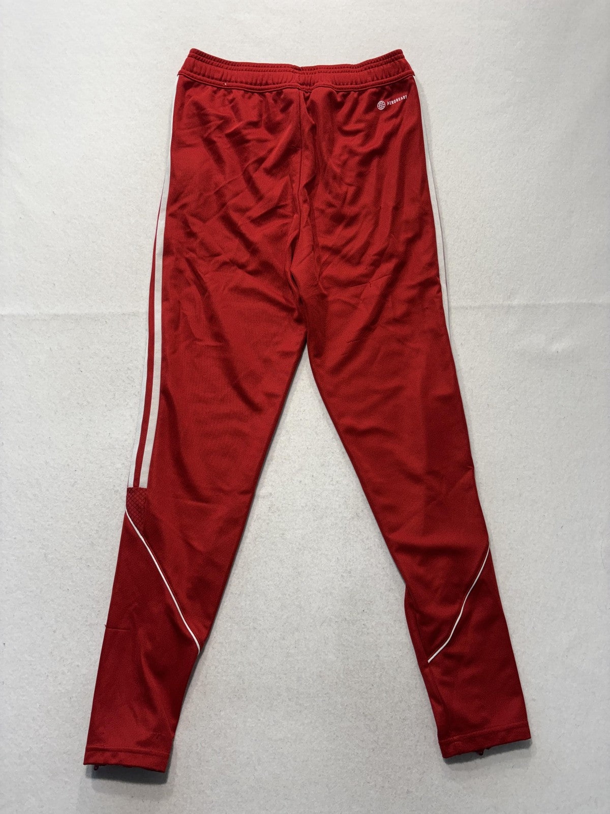 Adidas Track Pants Unisex Kids 13-14Y Red AEROREADY Ankle Zip 3 Stripe Soccer