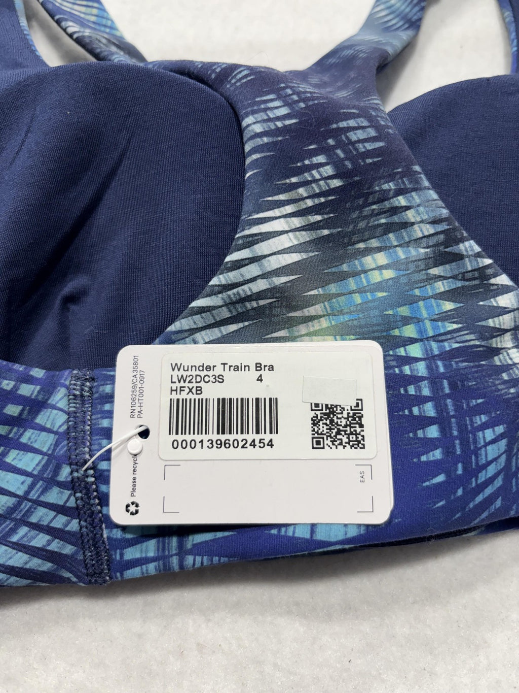Lululemon Wunder Train Sports Bra Womens 4 Blue Geometric Medium Support Everlux