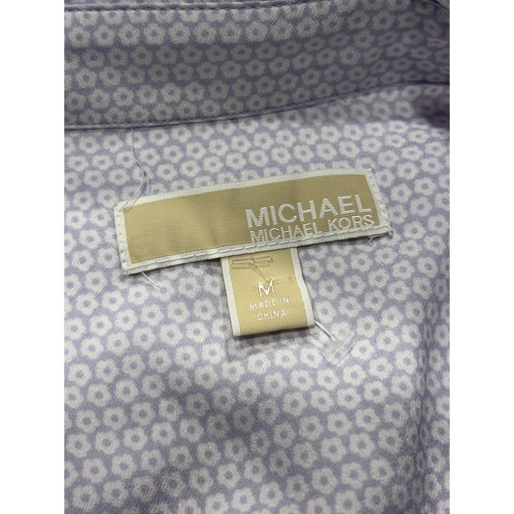 MICHAEL Michael Kors Blouse Womens Medium Purple Collared Zip Geometric Print