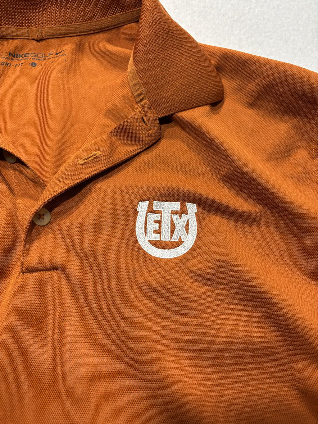Nike Dri-FIT Golf Polo Shirt Mens Large Orange ETX Logo Short Sleeve Performance