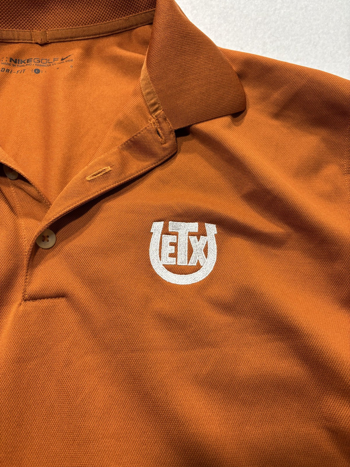Nike Dri-FIT Golf Polo Shirt Mens Large Orange ETX Logo Short Sleeve Performance