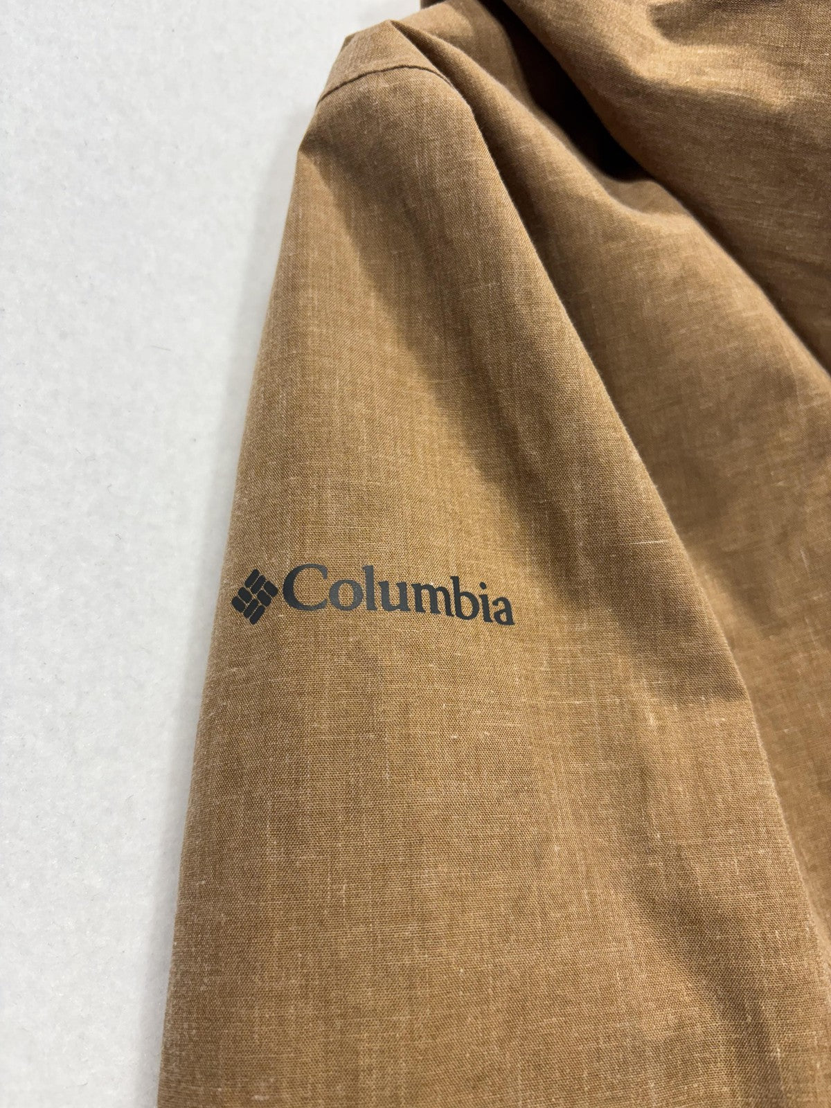 Columbia Omni-Tech Rain Coat Womens L Brown Hooded Waterproof Full Zip Twill