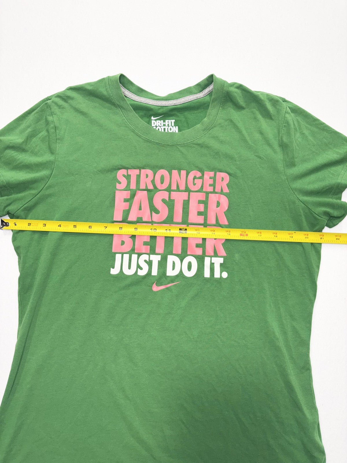 Nike Shirt Womens XL Green Dri-FIT Cotton Tee Stronger Faster Better Slogan