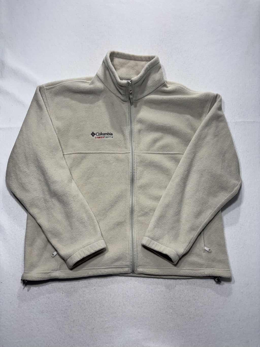 Columbia Crossterra Jacket Mens XL Beige Fleece Full Zip Stand Collar Outdoor