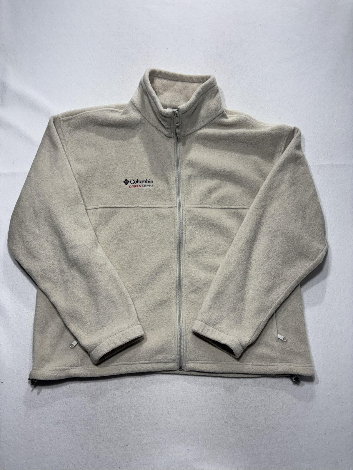 Columbia Crossterra Jacket Mens XL Beige Fleece Full Zip Stand Collar Outdoor