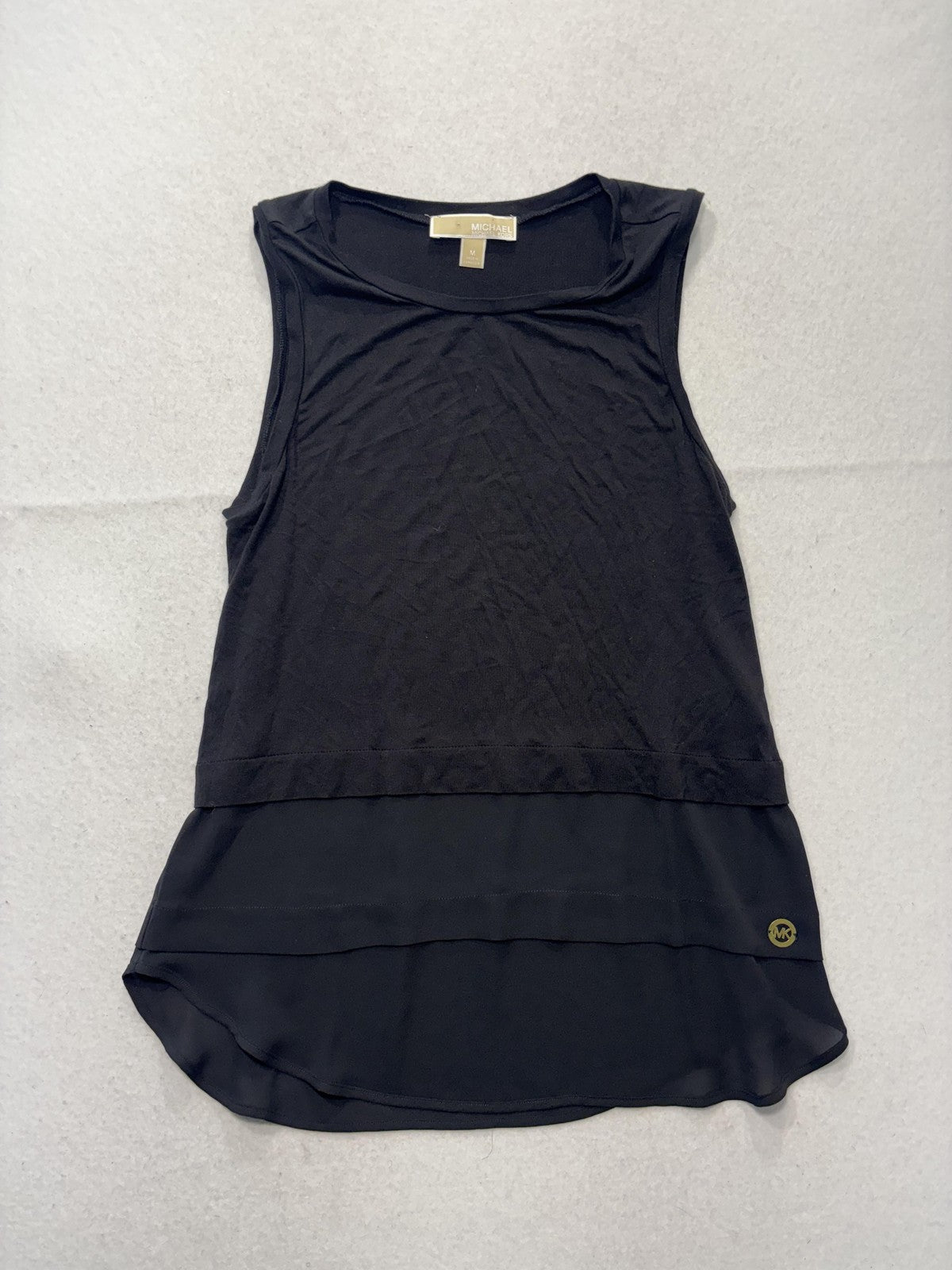 MICHAEL Michael Kors Tank Womens Medium Black Scoop Neck Chiffon Hem Tunic Top