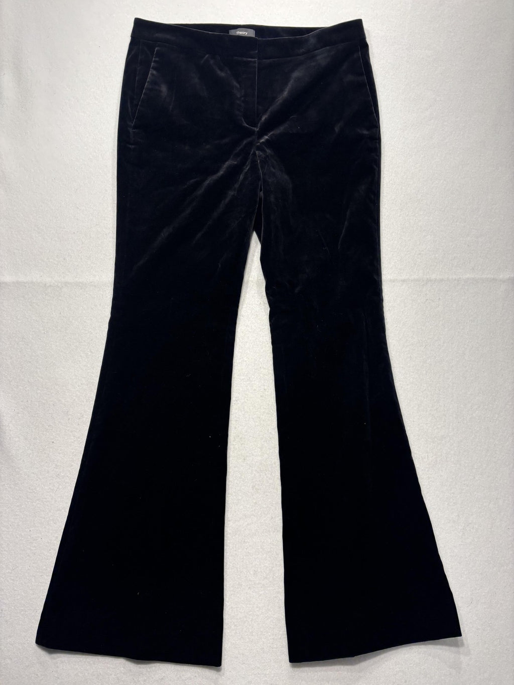 Theory Dress Pants Womens 8 Black Stretch Velvet Caroleena Flare Leg Pockets