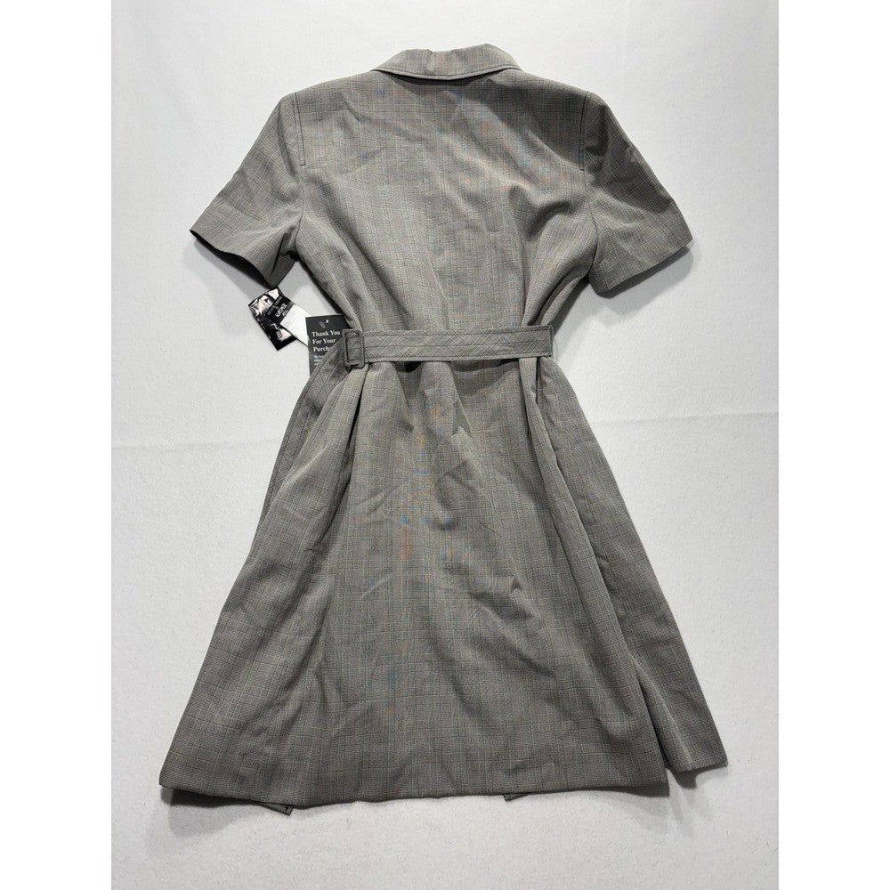 Kasper ASL Jacket Dress Womens 14P Gray Plaid Short Sleeve Belted 7K36BP NEW