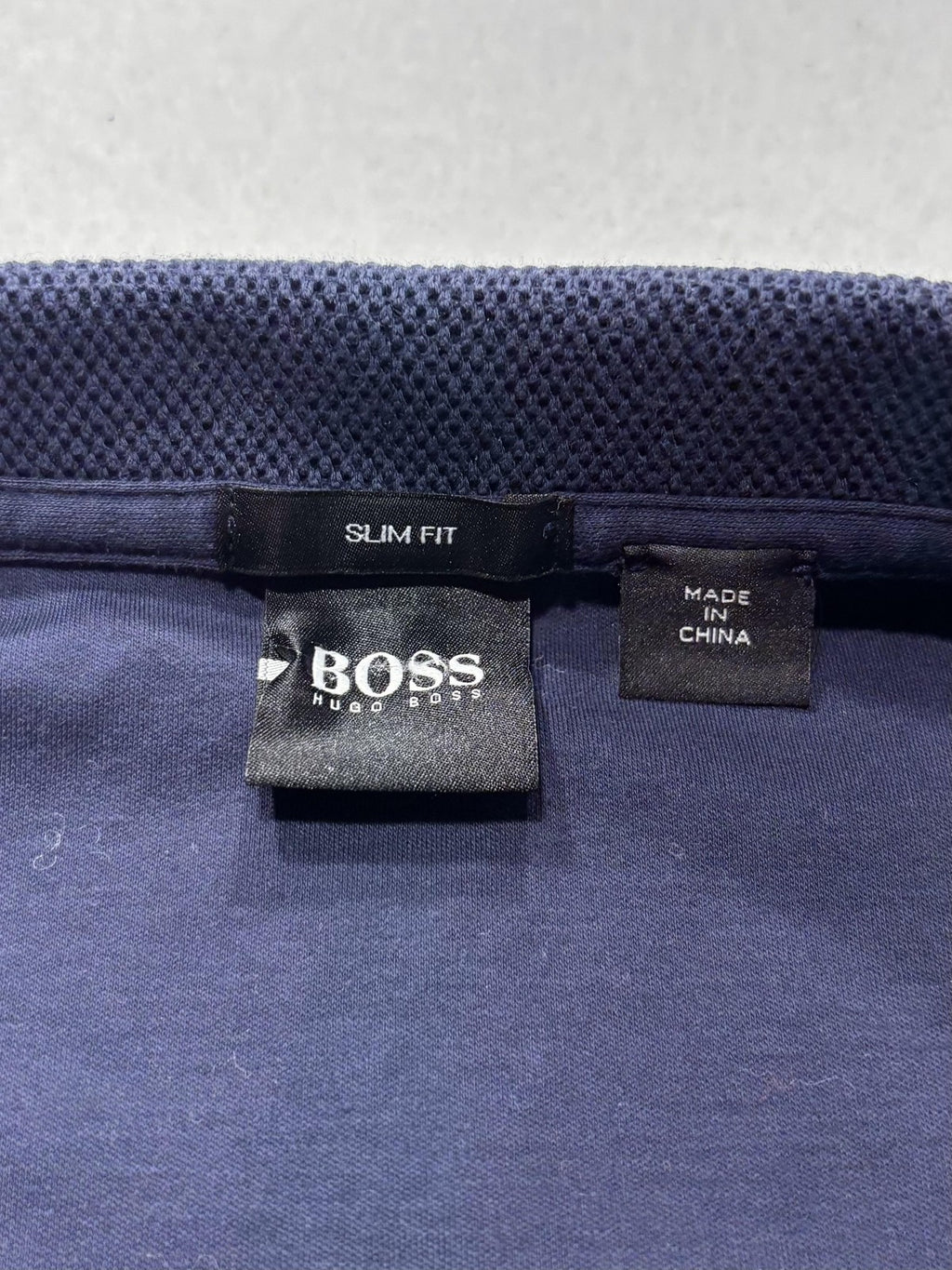 Hugo Boss Polo Shirt Mens Medium Blue Slim Fit Geometric Knit Short Sleeve
