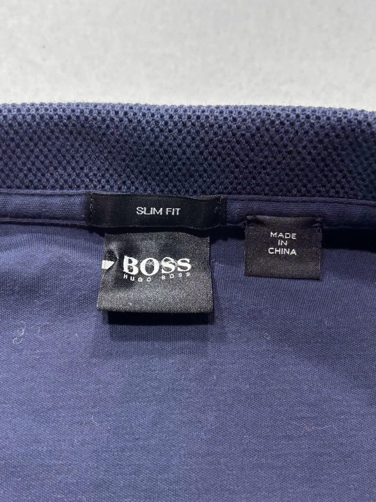 Hugo Boss Polo Shirt Mens Medium Blue Slim Fit Geometric Knit Short Sleeve