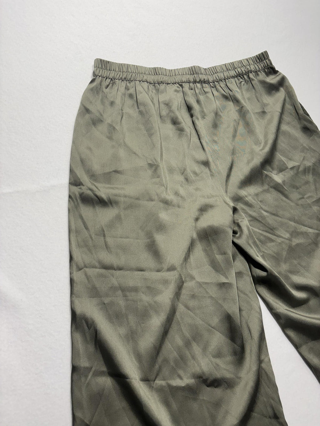DKNY Pants Womens XL Green Satin Cropped Wide Leg Elastic Waist Pull On Culotte