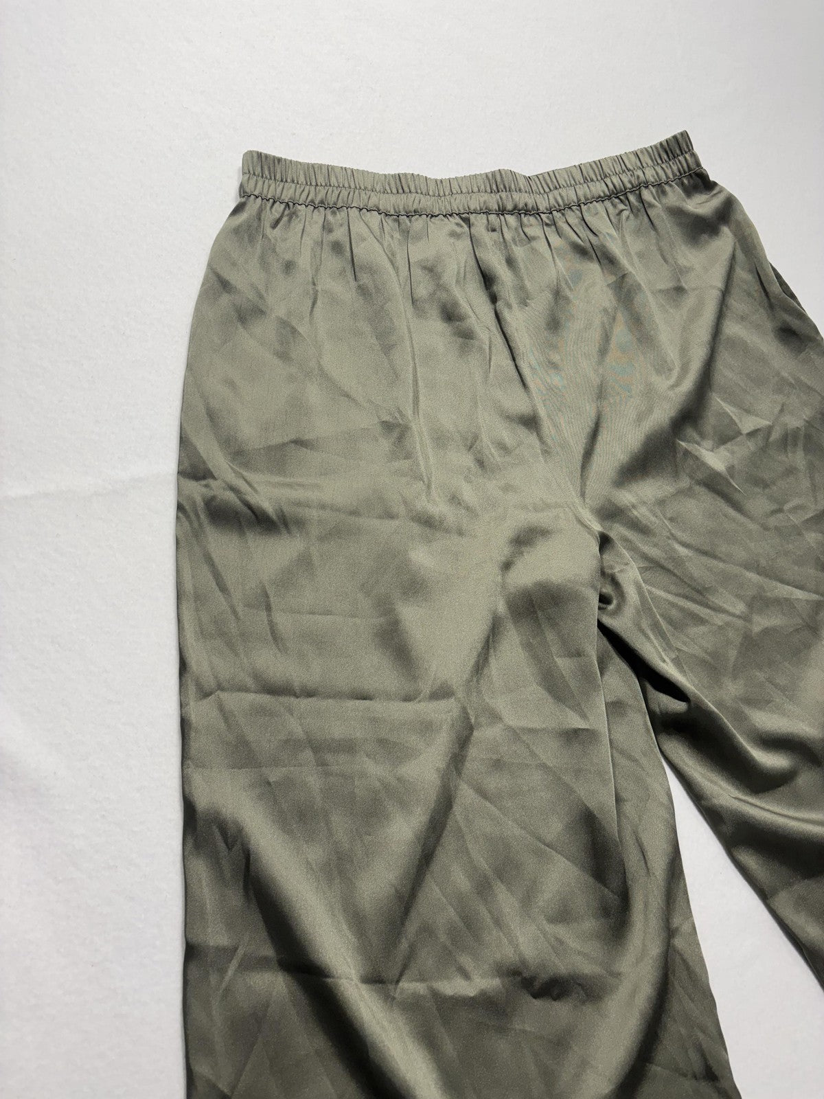 DKNY Pants Womens XL Green Satin Cropped Wide Leg Elastic Waist Pull On Culotte