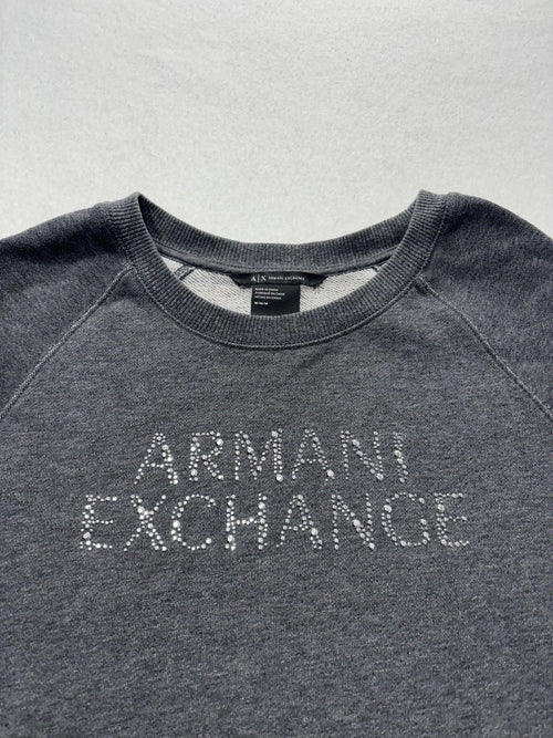 Armani Exchange Sweatshirt Womens Medium Gray Rhinestone Logo Raglan Pullover