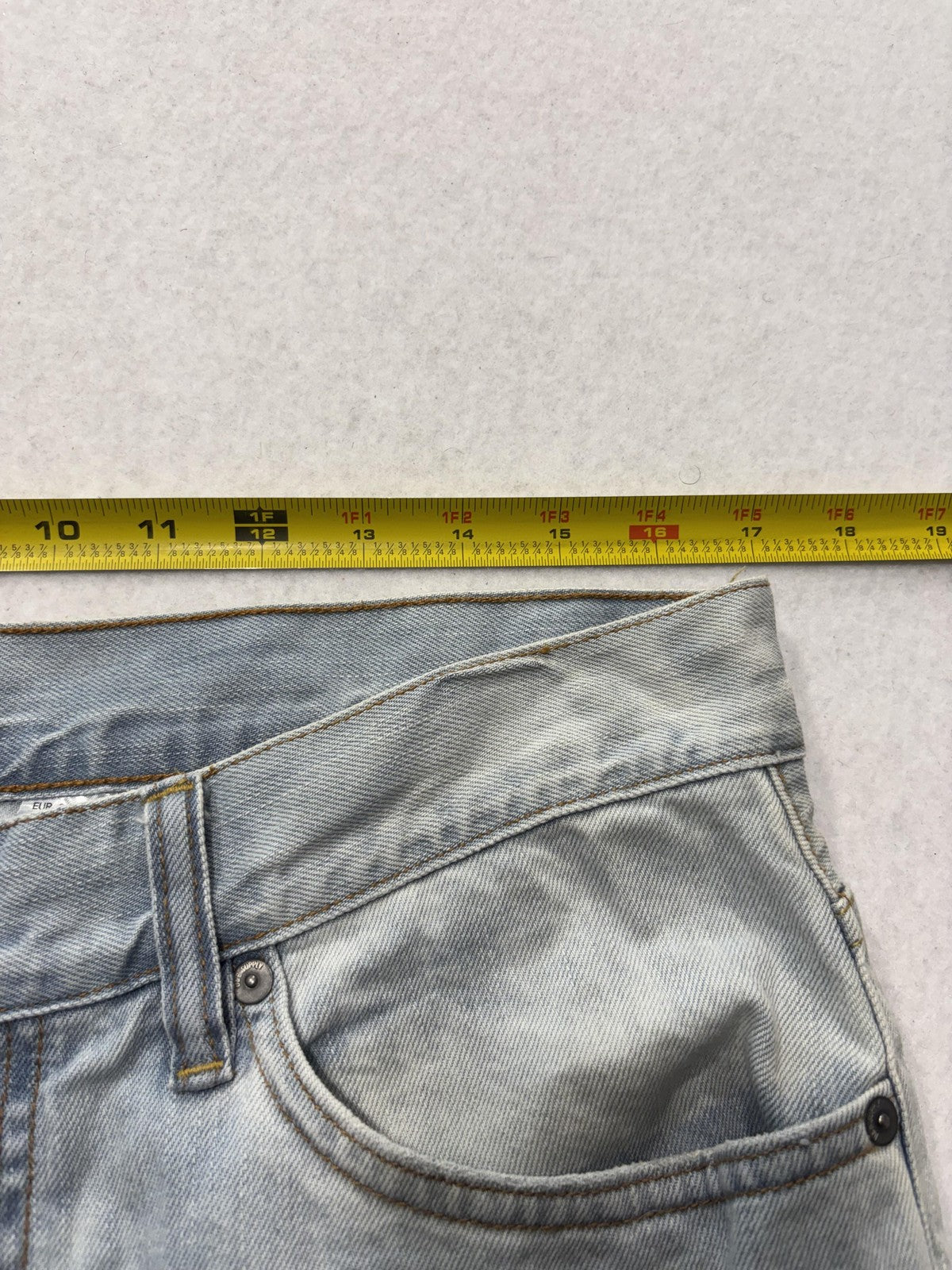 H&M Bermuda Shorts Mens 32 Blue Denim 12" Inseam Distressed Cut Off Frayed Hem