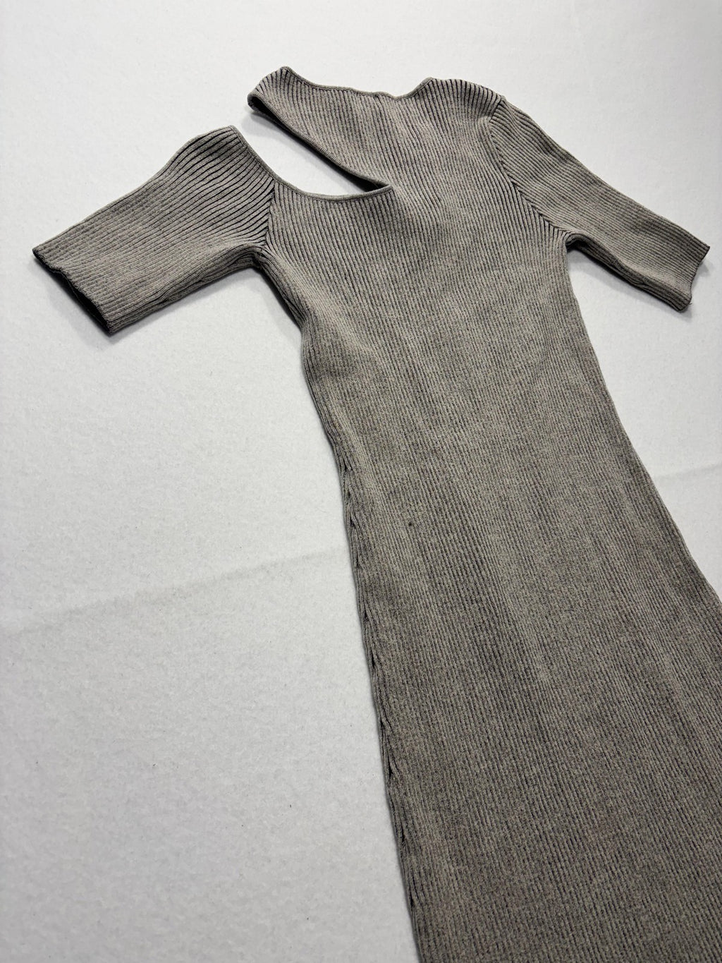Monrow Sweater Dress Womens XS Gray Ribbed V Neck Cutout Bodycon Long Knit