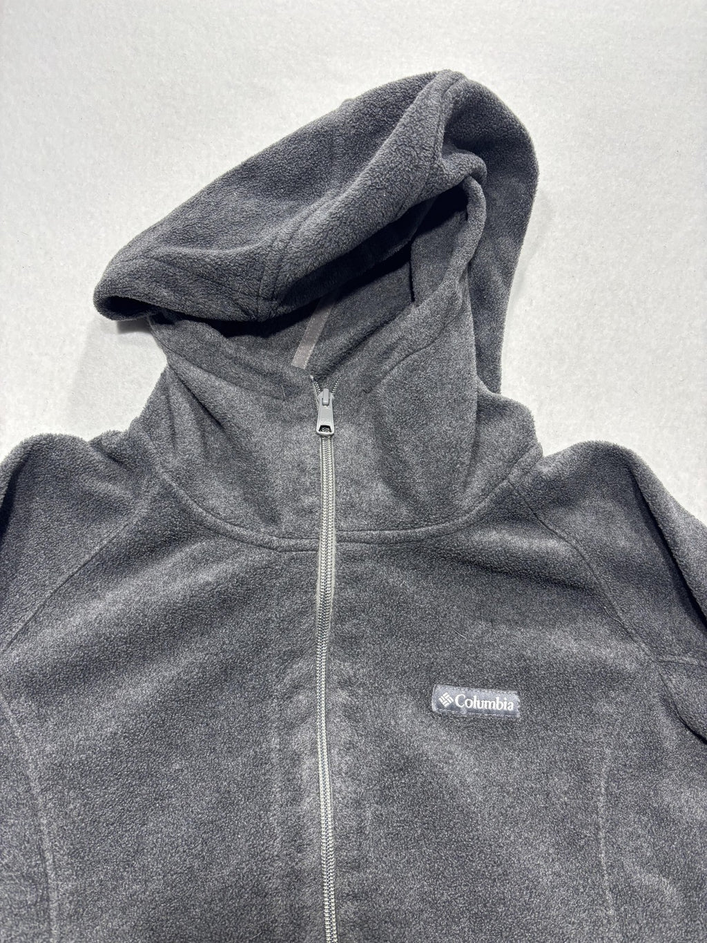 Columbia Jacket Womens L Gray Fleece Hooded Full Zip Mid Length Pockets Outdoor