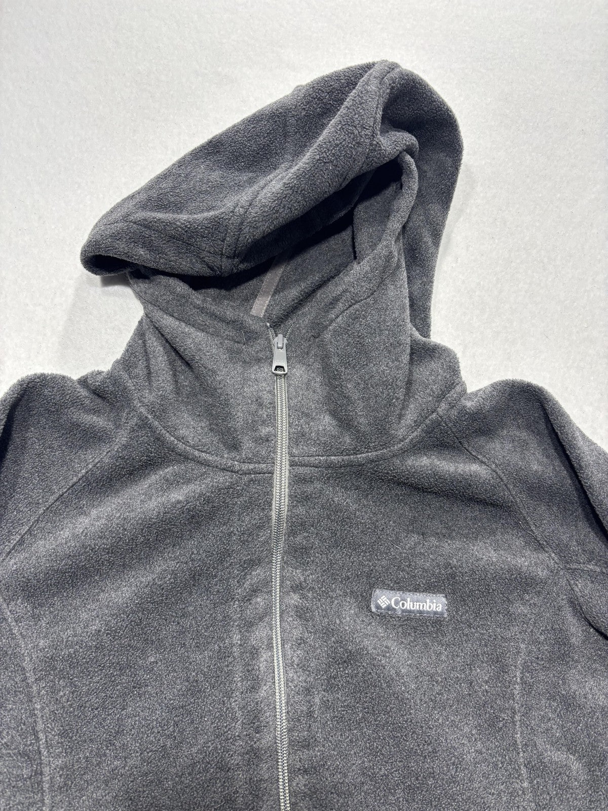 Columbia Jacket Womens L Gray Fleece Hooded Full Zip Mid Length Pockets Outdoor
