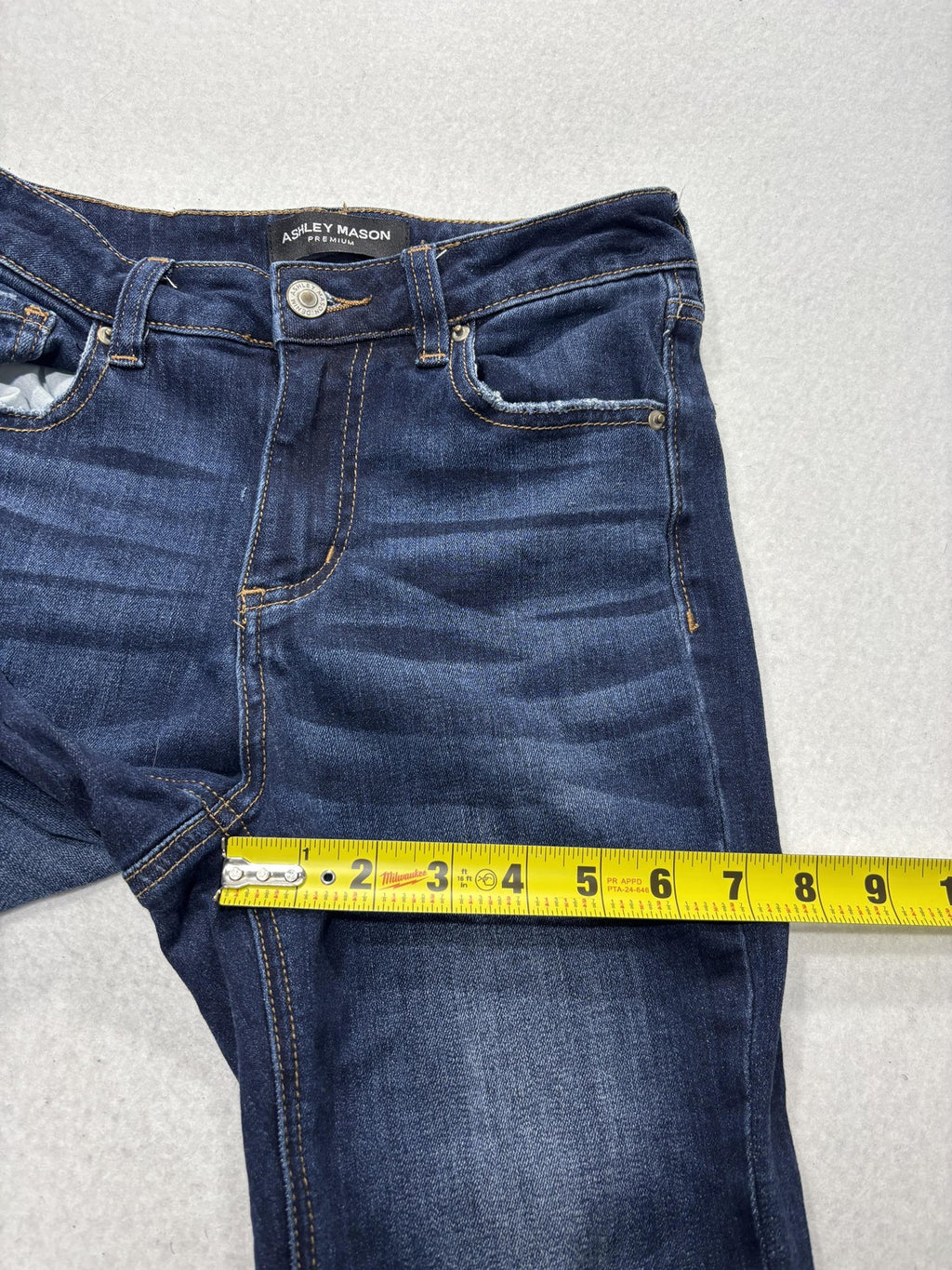 Ashley Mason Flare Jeans Juniors 0/24 Blue Mid Rise Embroidered Fringe 24x32