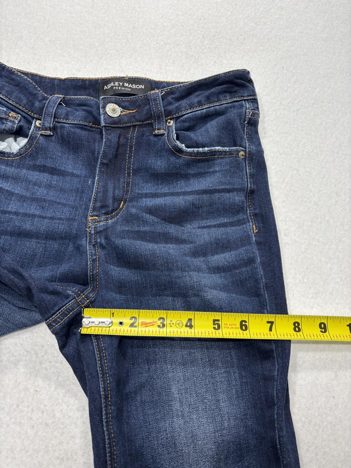 Ashley Mason Flare Jeans Juniors 0/24 Blue Mid Rise Embroidered Fringe 24x32