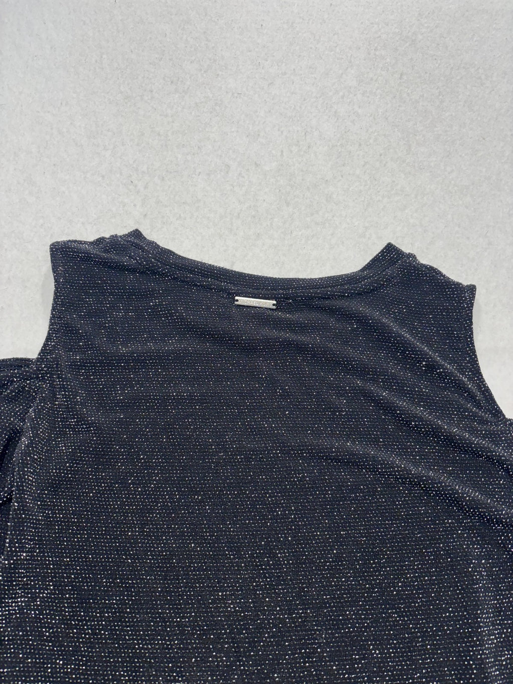 MICHAEL Michael Kors Womens Large Black Cold Shoulder Glitter Jersey Blouse Top