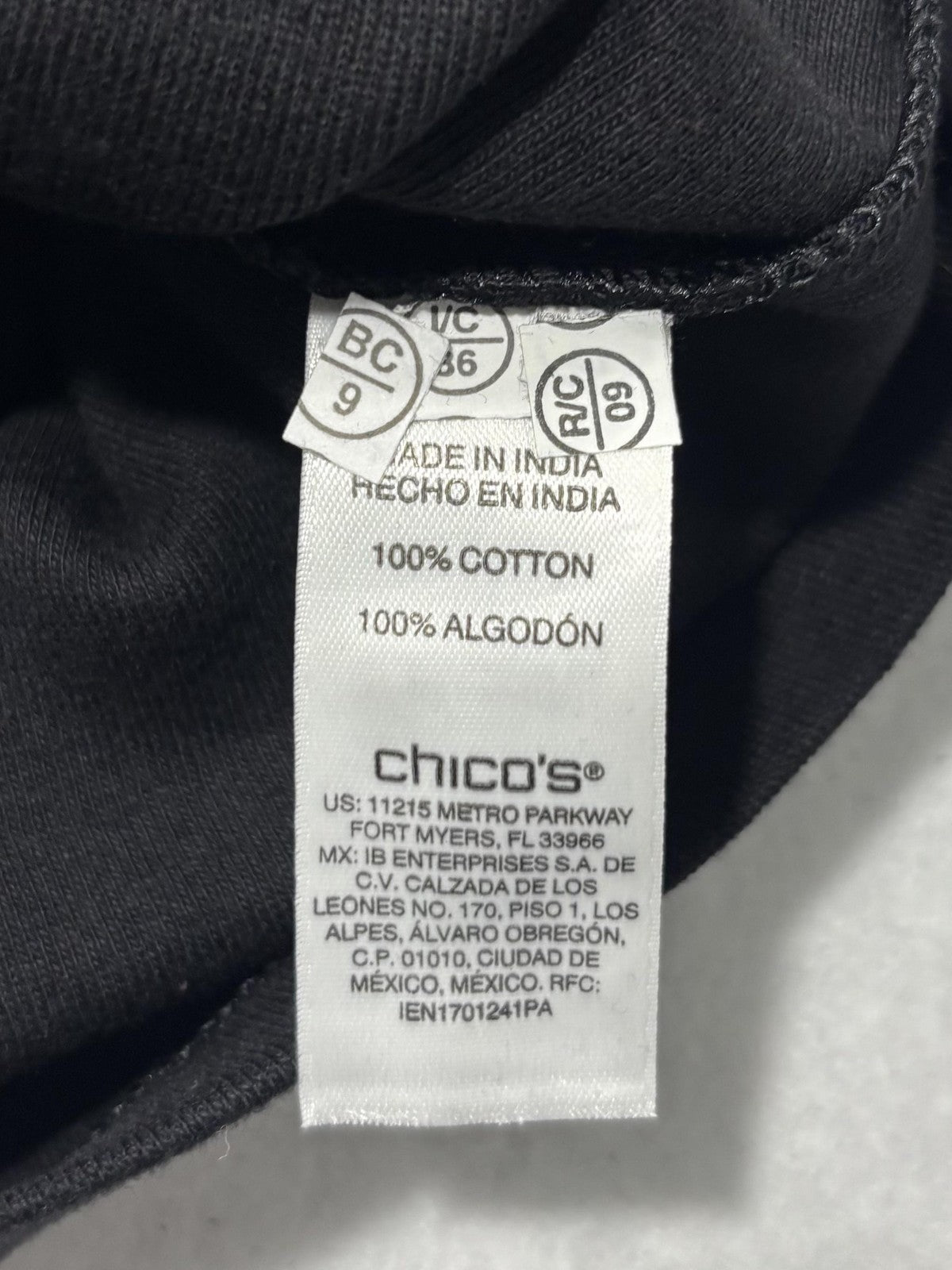 Chico's Shirt Womens 2 Black Boat Neck 3/4 Sleeve Cotton Jersey Tee Casual Top