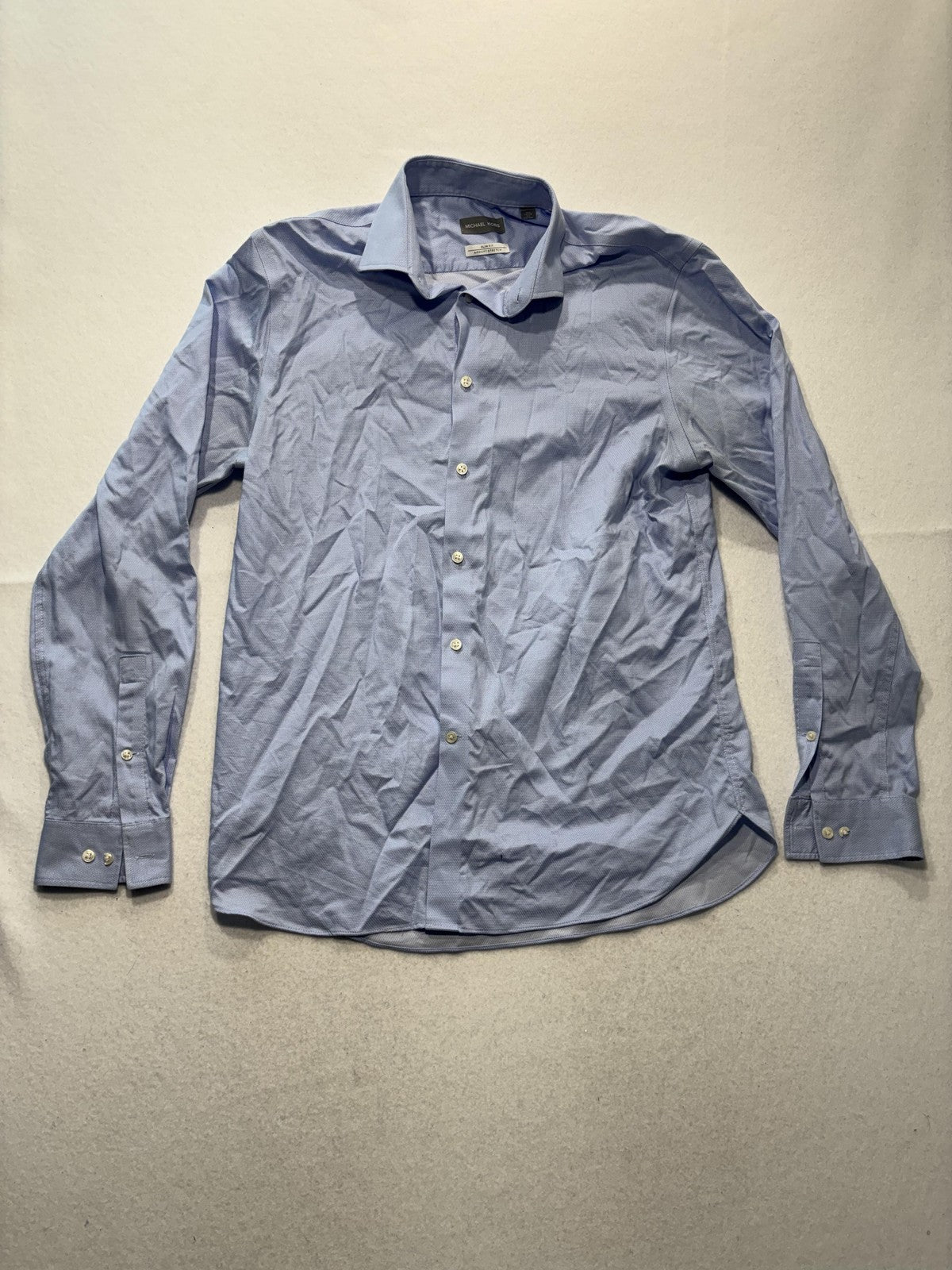 Michael Kors Dress Shirt Mens 40 Blue Geometric LS Slim Fit Airsoft Stretch