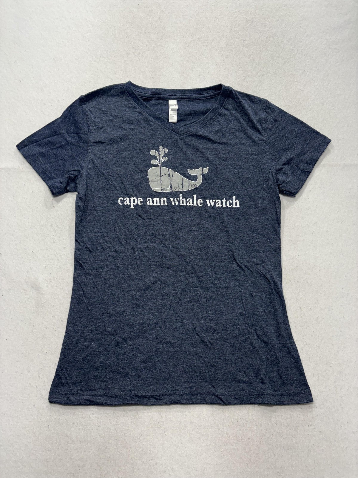 TEEMAX Shirt Womens Medium Blue Cape Ann Whale Watch Graphic V Neck Tee Casual