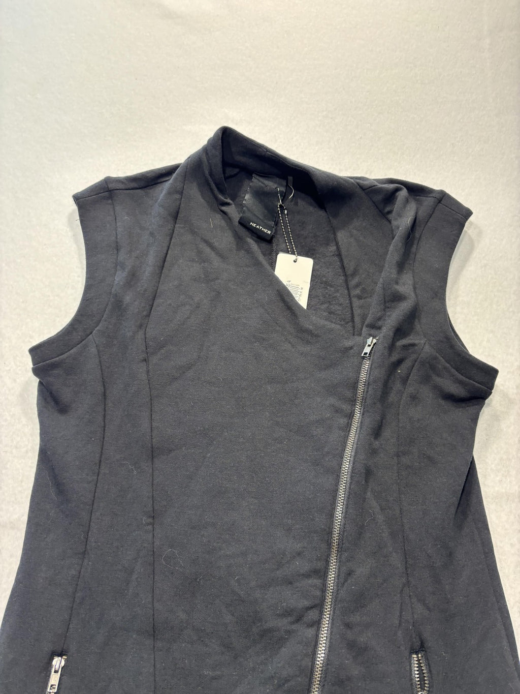 Heather By Bordeaux Vest Womens Medium Black Fleece Asym Zip Long Moto