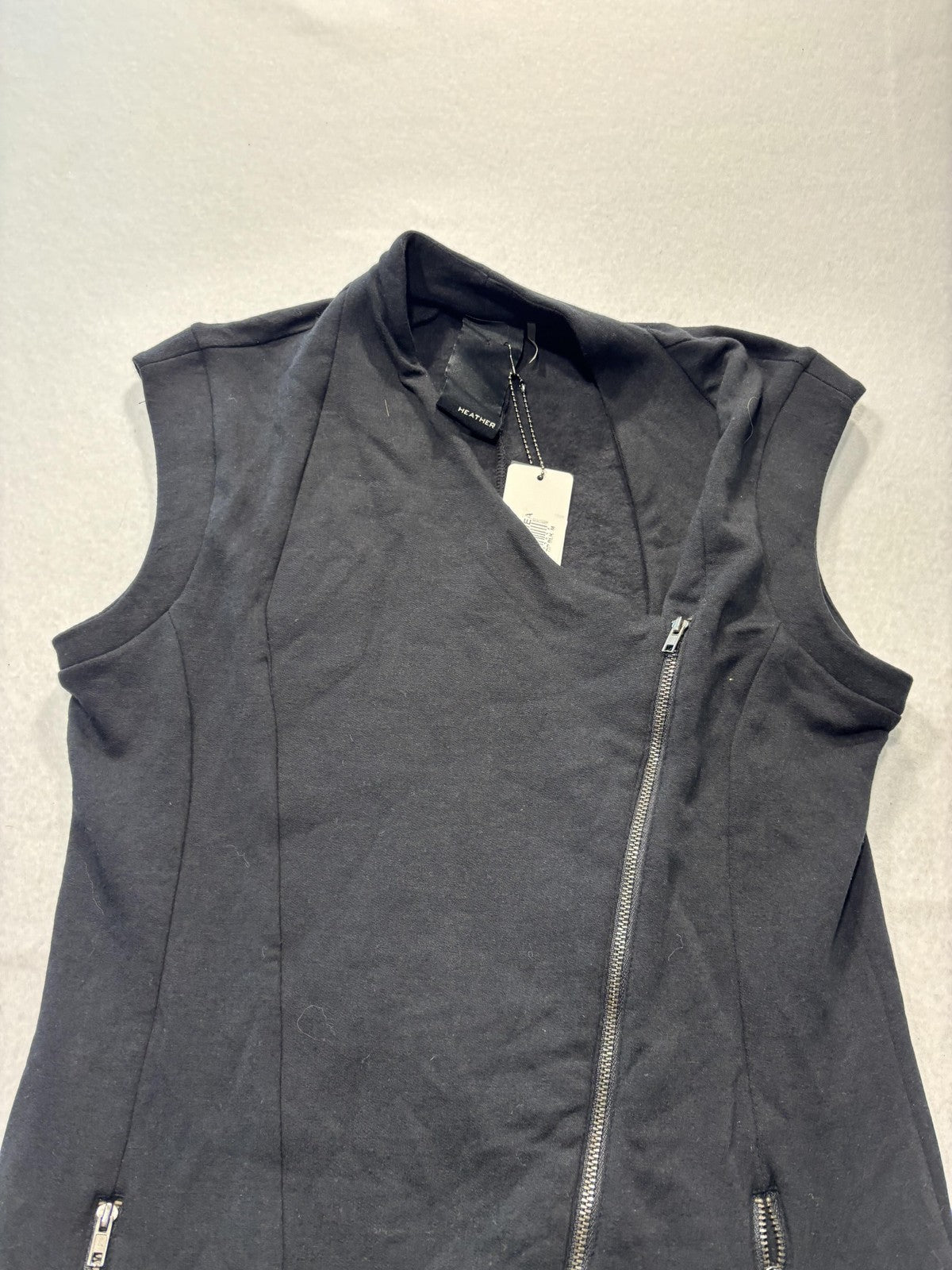 Heather By Bordeaux Vest Womens Medium Black Fleece Asym Zip Long Moto