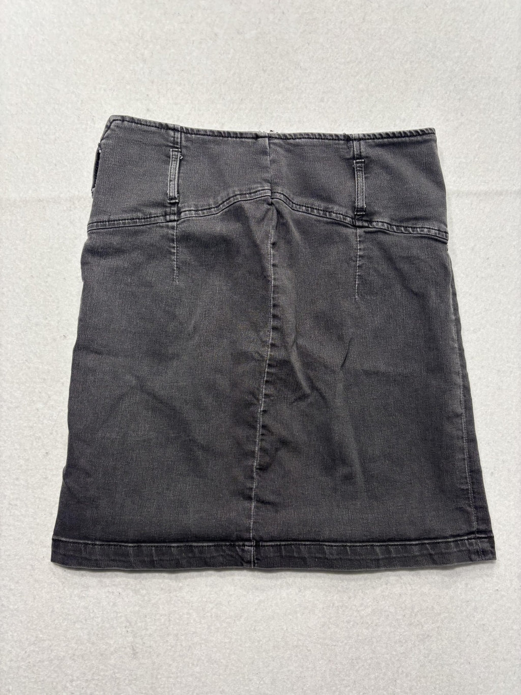 Free People Skirt Womens 12 Gray Denim High Rise Zip Back Mini Stretch Casual