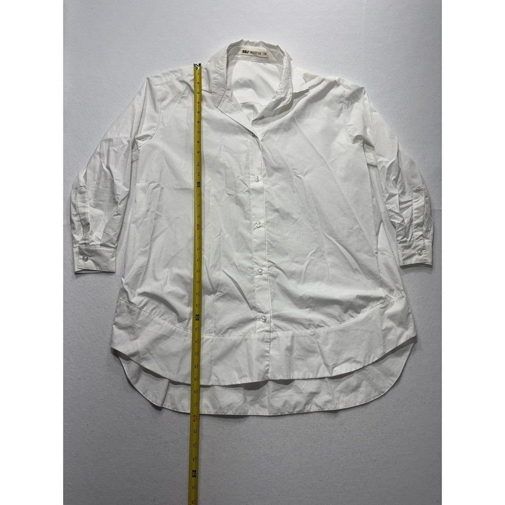 SBJ Austin Shirt Womens One Size White Cotton Tunic Button Front Top Made in USA