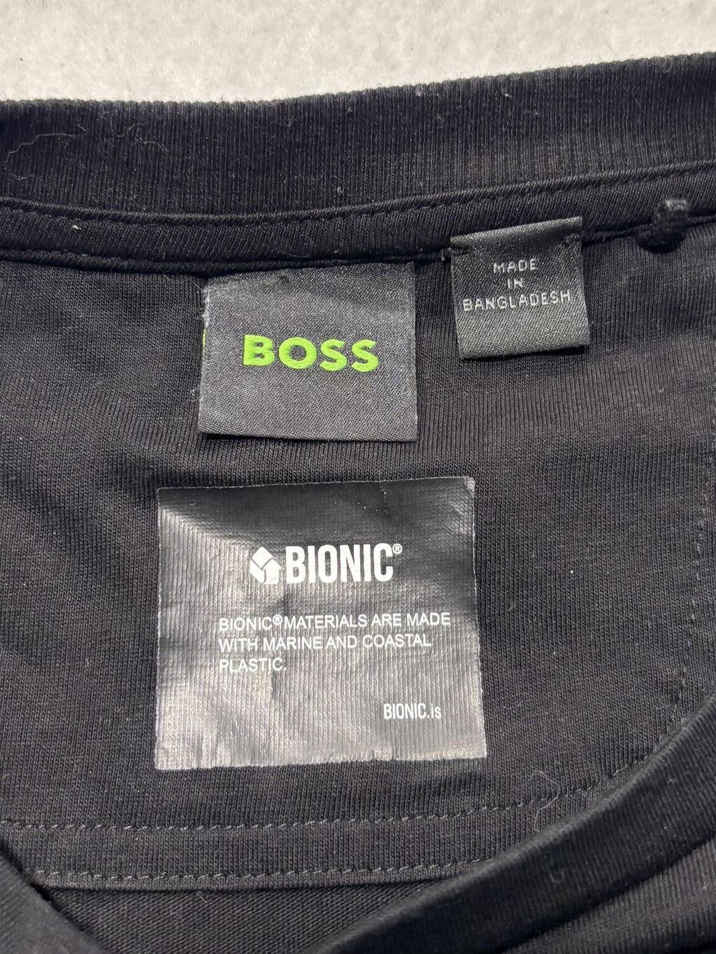 Boss Shirt Mens Large Black Bionic BOSS Logo Stripe Graphic Short Sleeve Tee