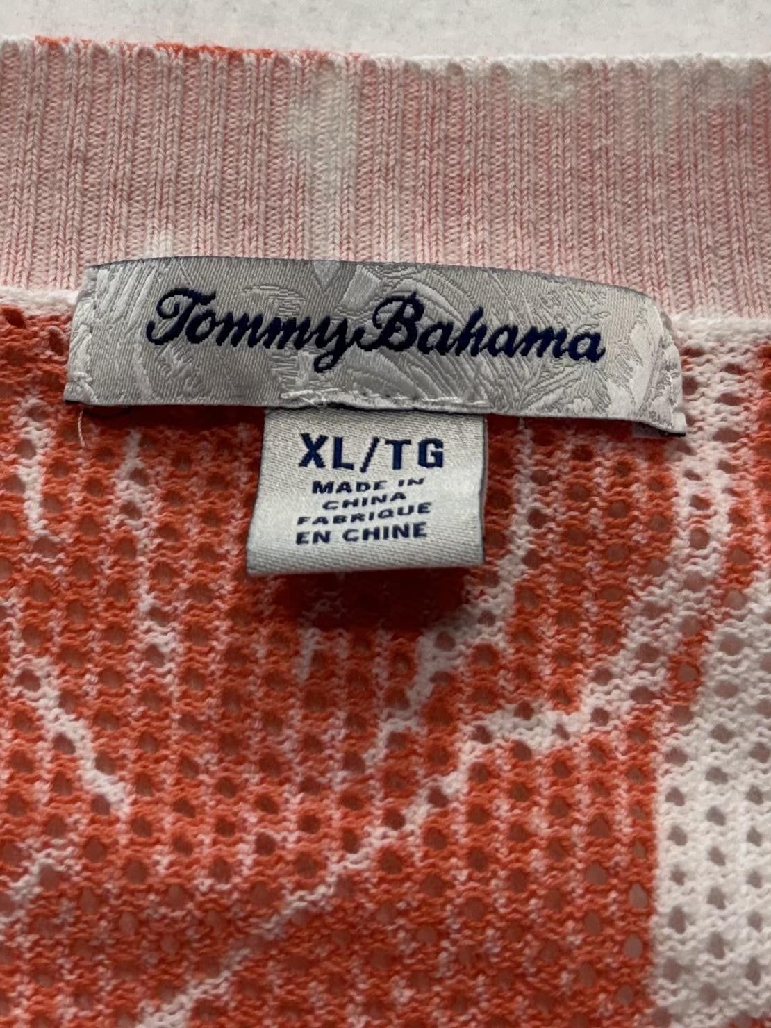 Tommy Bahama Sweater Womens XL Orange Floral V Neck Waffle Knit Tropical Top