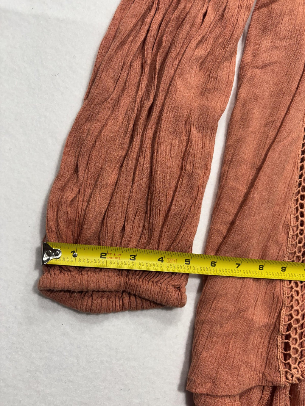 Free People Dress Womens Small Orange Scoop Neck Crochet Long Sleeve Boho Swing