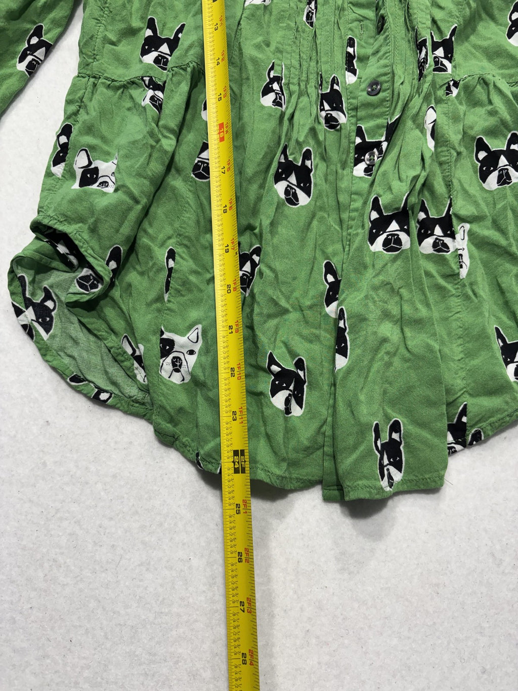 Maeve Blouse Womens 6 Green Dog Print Henley Long Roll Tab Sleeve Tunic Top