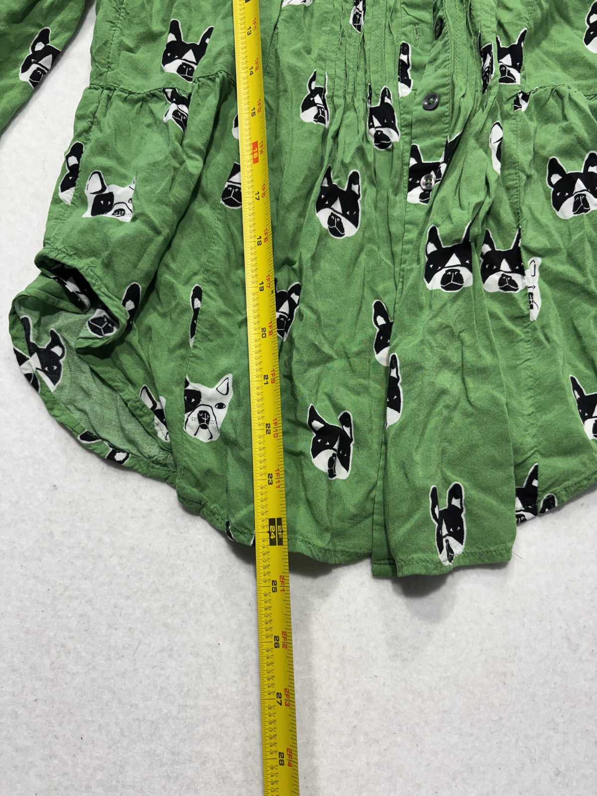 Maeve Blouse Womens 6 Green Dog Print Henley Long Roll Tab Sleeve Tunic Top