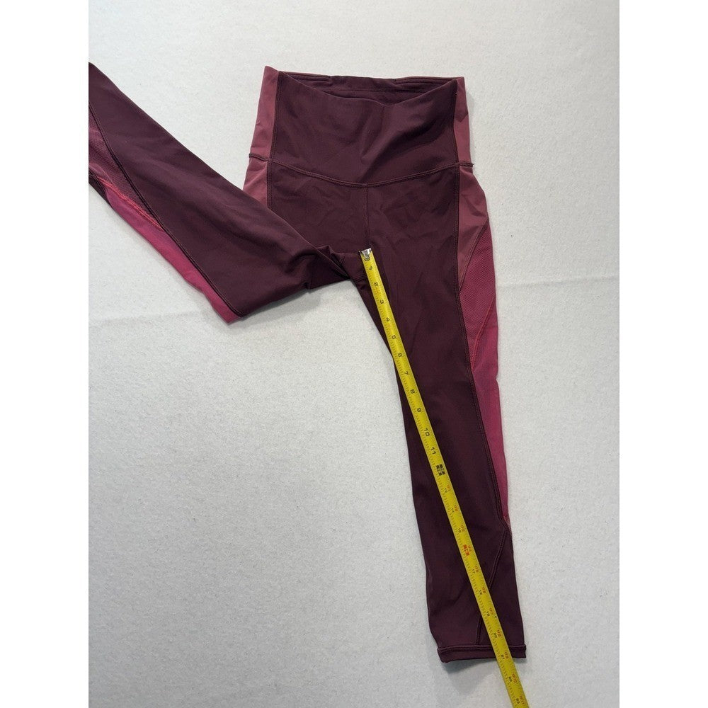 Lululemon Leggings Womens 4 Red Colorblock High Rise Crop 23.5 Inseam Pocket