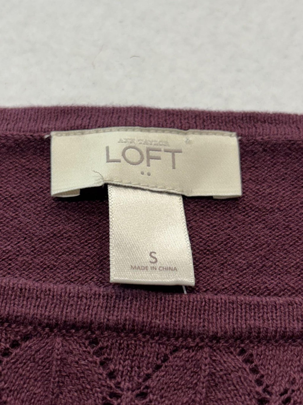 LOFT Sweater Womens Small Purple Boat Neck Diamond Knit Sleeve Pullover Top