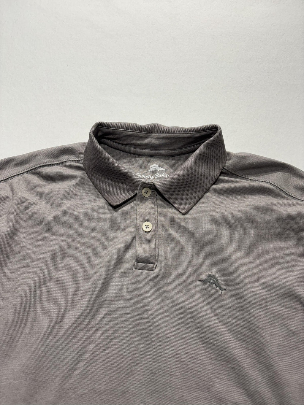 Tommy Bahama Polo Shirt Mens Large Gray Cotton Blend Short Sleeve Logo Casual