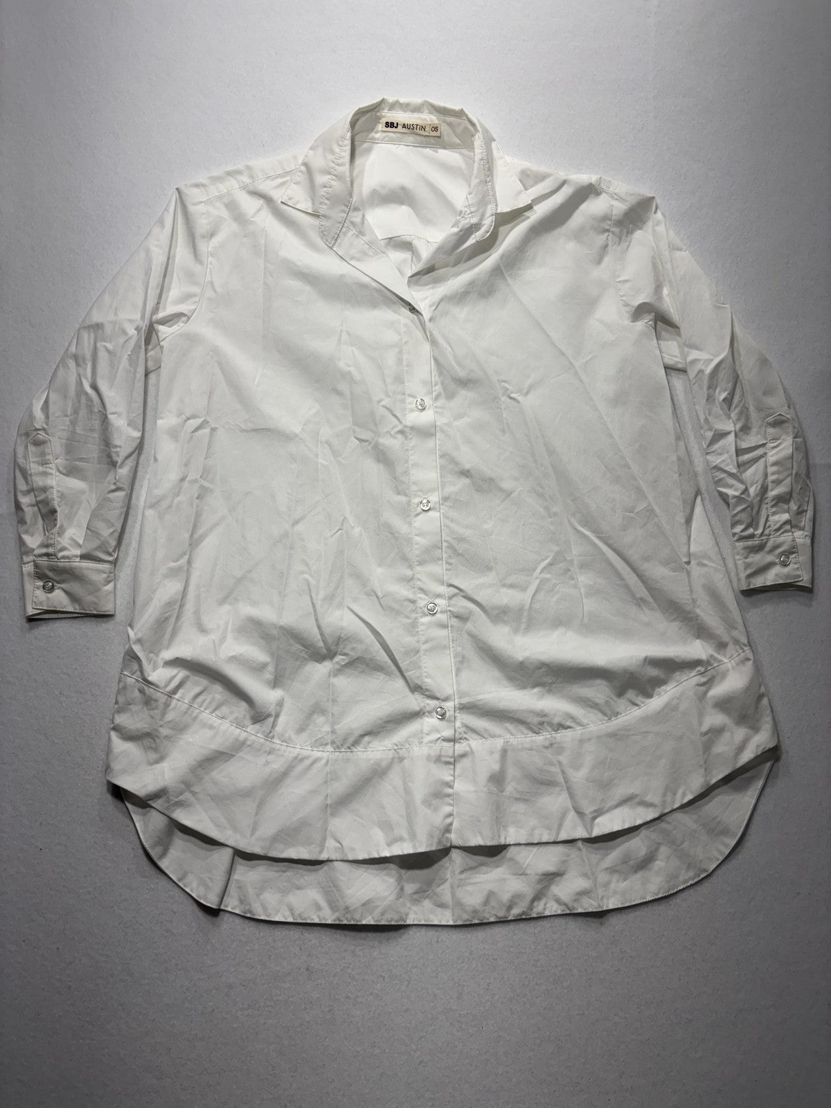 SBJ Austin Shirt Womens One Size White Long Tunic Button Front Cotton Top
