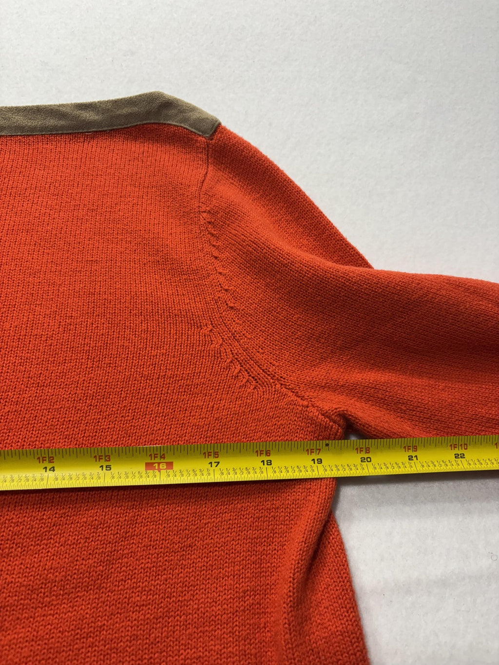 Lauren Ralph Lauren Sweater Womens Large Orange Boat Neck Faux Suede Trim Knit