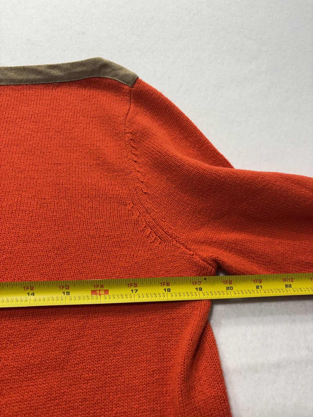 Lauren Ralph Lauren Sweater Womens Large Orange Boat Neck Faux Suede Trim Knit