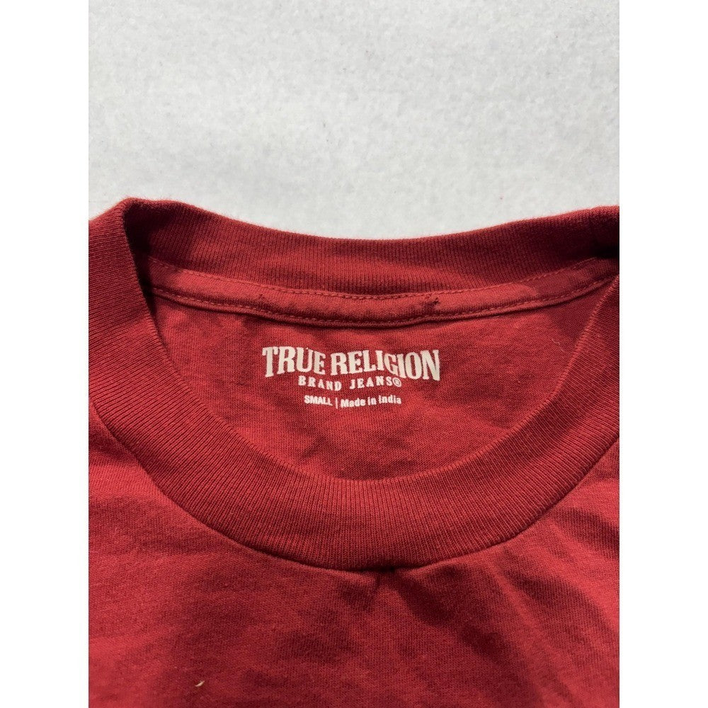 True Religion Shirt Mens Small Red Buddha Logo Graphic Tee Short Sleeve Cotton
