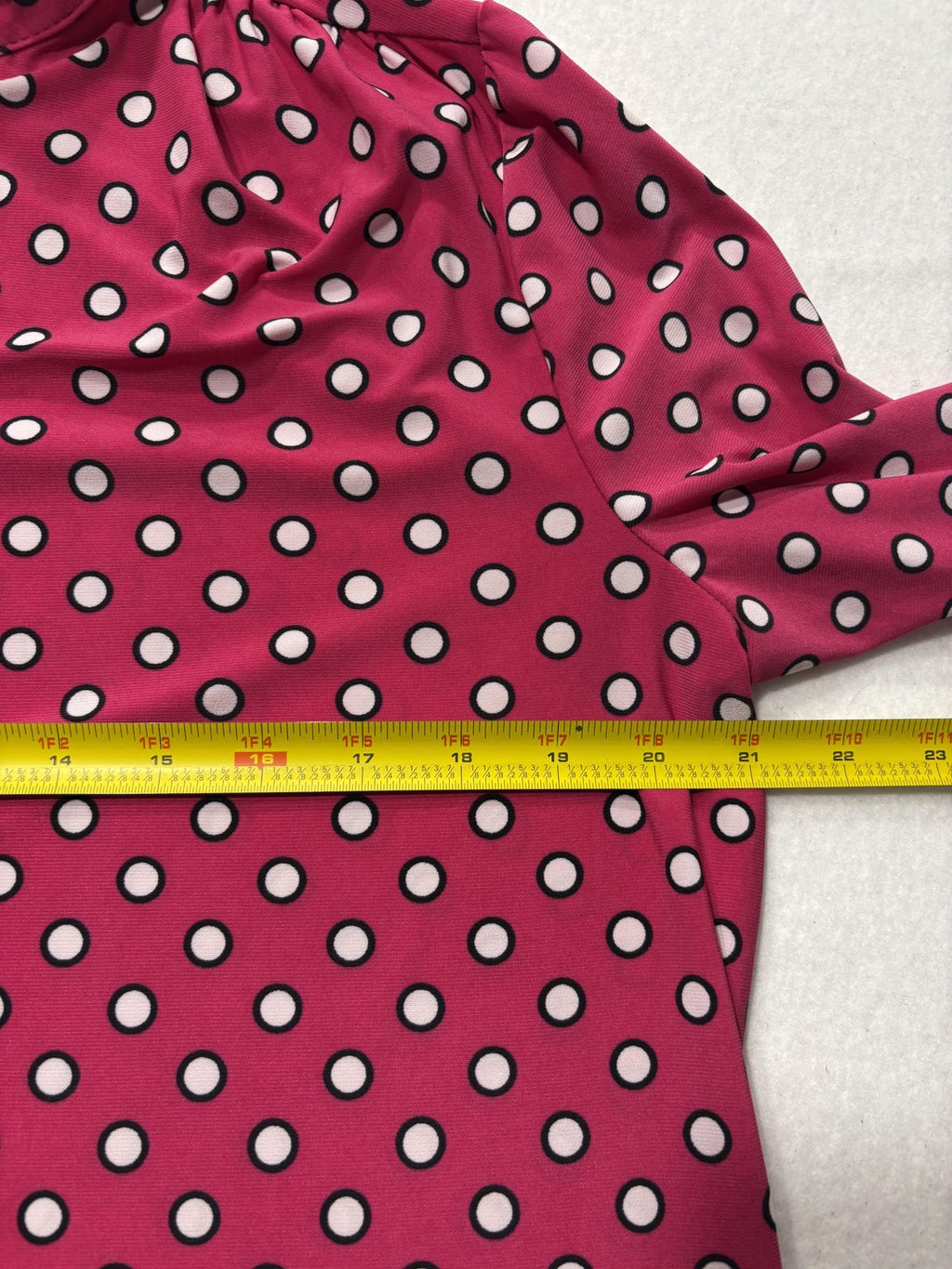 Anne Klein Blouse Womens Large Pink Polka Dot Henley Long Sleeve Jersey Top