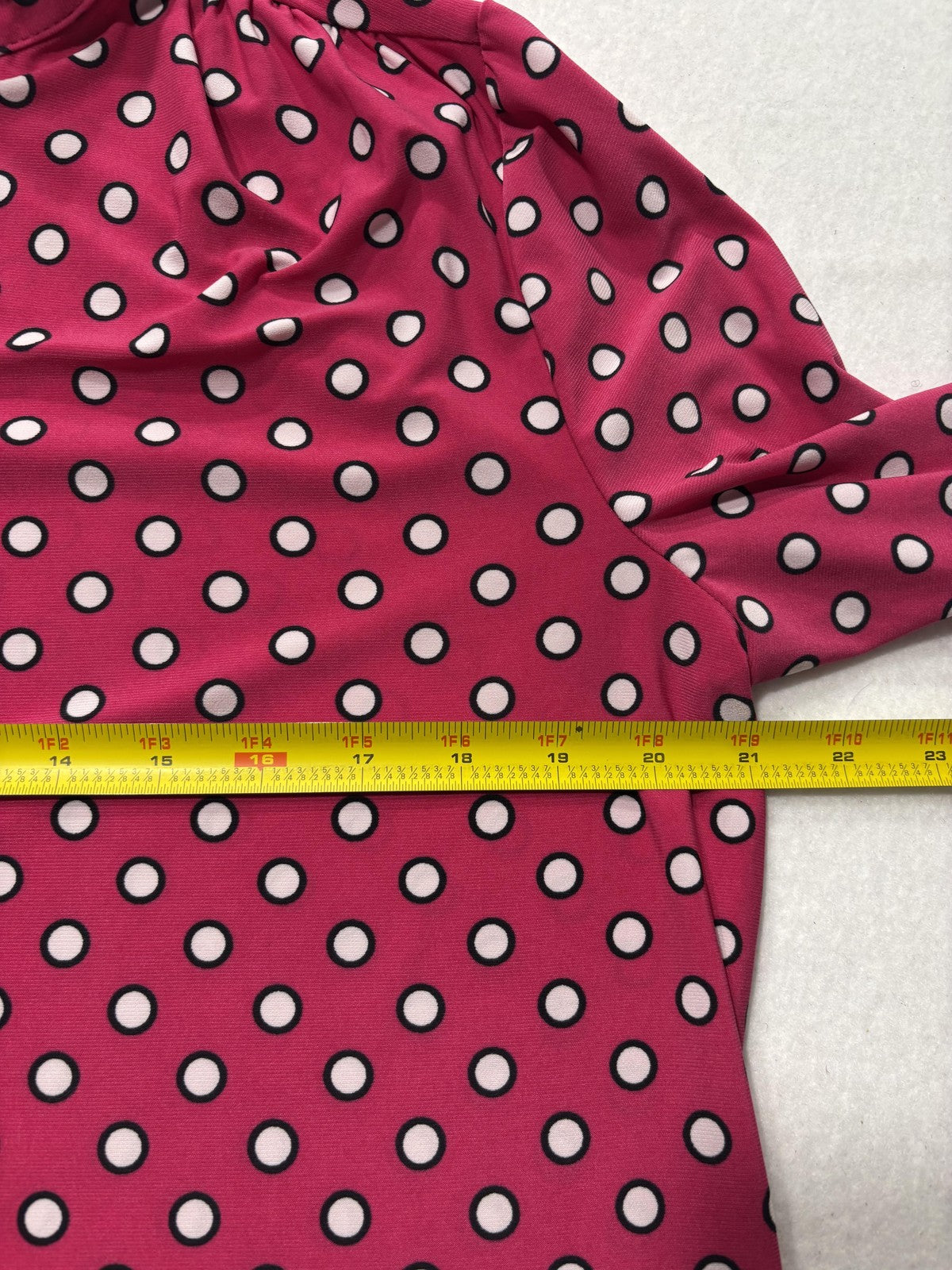 Anne Klein Blouse Womens Large Pink Polka Dot Henley Long Sleeve Jersey Top