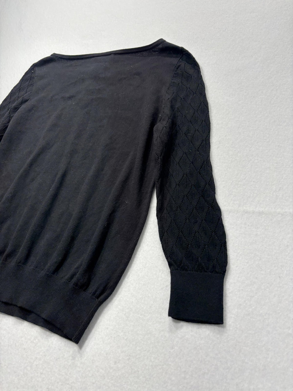 LOFT Sweater Womens Small Black Boat Neck Diamond Knit Sleeve Pullover Top
